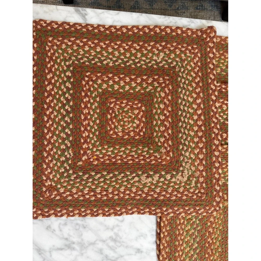 Braided Square Placemats Rust Green Tan Farmhouse Rustic Woven Mats Set of 5